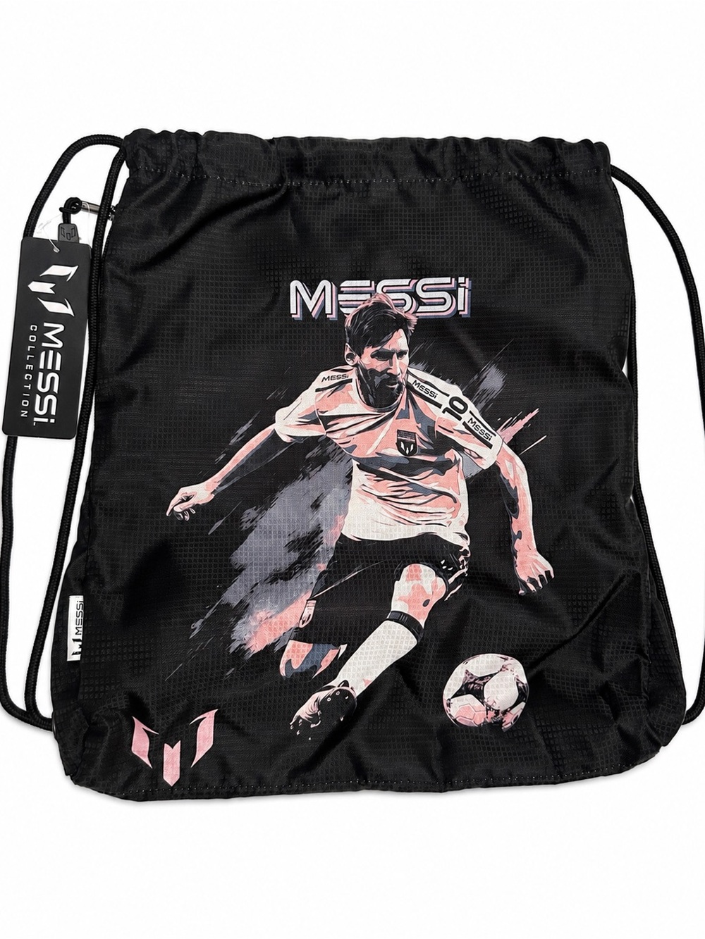 NWT Messi Collection Drawstring Backpack Black Pink Soccer Gym Sack Bag Unisex